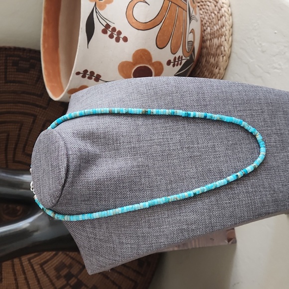 Stunning Native American Santo Domingo Handmade Turquoise Bead Necklace 💙🩵 - Picture 1 of 11